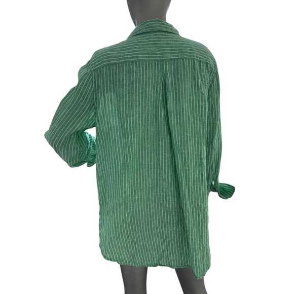 Talbots Linen Boyfriend Shirt - Firefly Stripe Button Down Size L - Picture 4 of 6